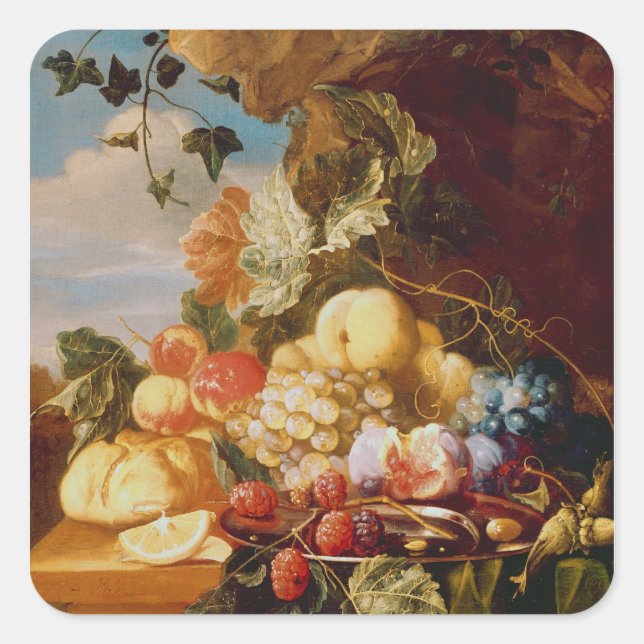 Pegatina Cuadrada Vida con frutas y flores (Anverso)