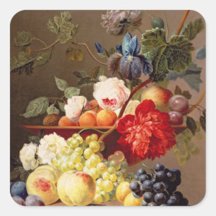 Pegatina Cuadrada Vida con frutas y flores