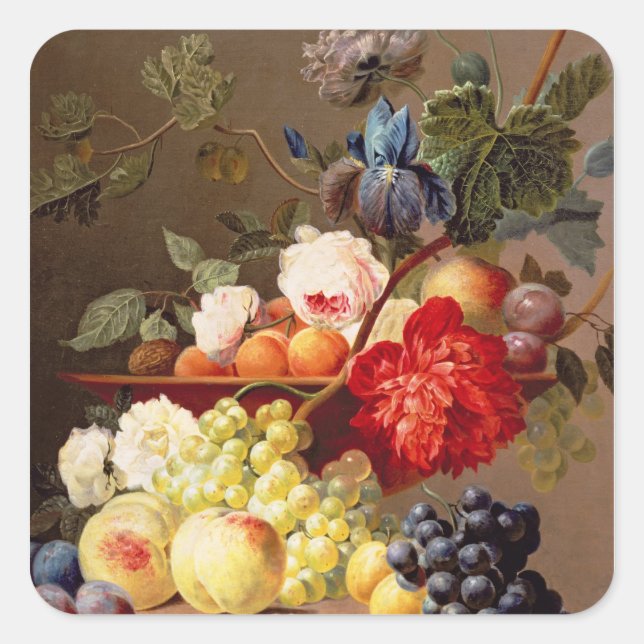Pegatina Cuadrada Vida con frutas y flores (Anverso)