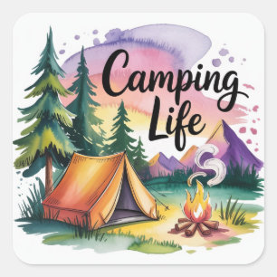 Pegatina Cuadrada Vida de Camping