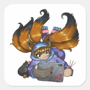 Pegatina Cuadrada Vida de Kitsune