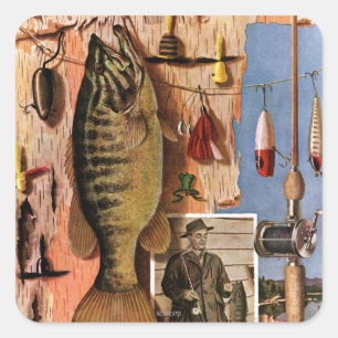 Pegatina Cuadrada Vida de pesca fija por John Atherton