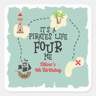 Pegatina Cuadrada Vida de pirata para mí Cumpleaños 4