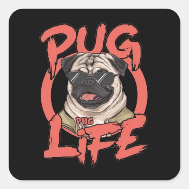 Pegatina Cuadrada Vida de Pug (Anverso)