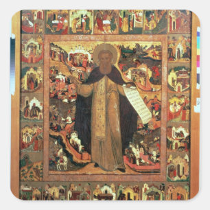 Pegatina Cuadrada Vida de St. Sergius de Radonesh, 1640s