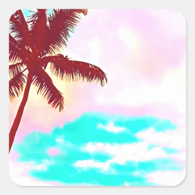 Pegatina Cuadrada Vida en las islas tropicales de Palm Trees (Anverso)