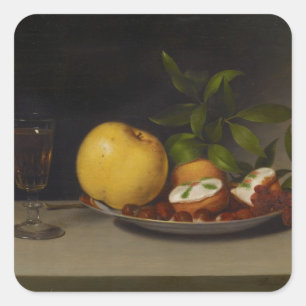 Pegatina Cuadrada Vida fija con fruta, pasteles y vino, 1821