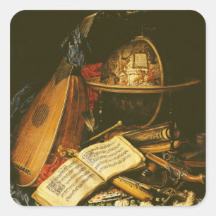 Pegatina Cuadrada Vida fija con instrumentos musicales