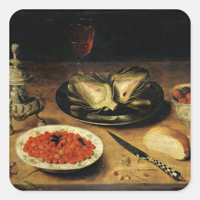 Pegatina Cuadrada Vida fija con un alcachofa (Anverso)