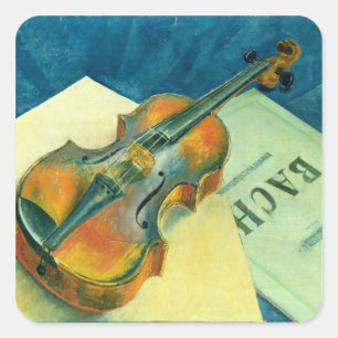 Pegatina Cuadrada Vida fija con un violín, 1921