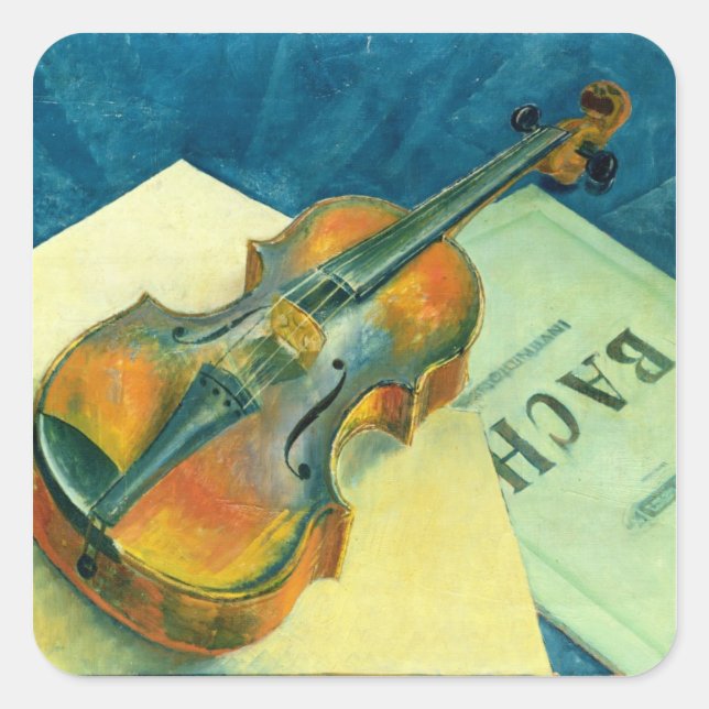 Pegatina Cuadrada Vida fija con un violín, 1921 (Anverso)