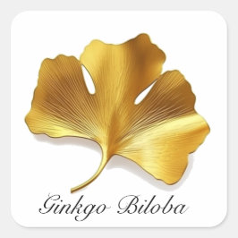 Pegatina Cuadrada Vida herbal: personalizable de hojas de Ginkgo de