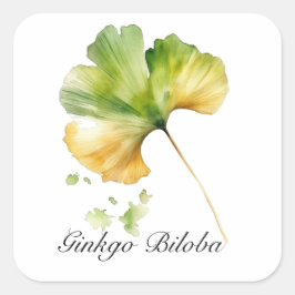 Pegatina Cuadrada Vida herbal: personalizable de hojas Ginkgo Biloba