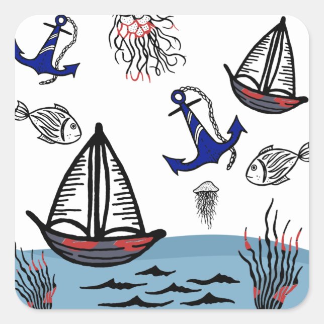 Pegatina Cuadrada Vida marina (Anverso)