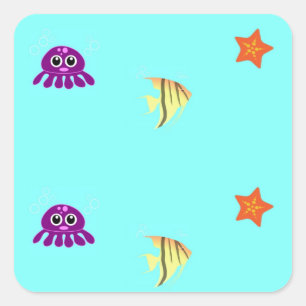 Pegatina Cuadrada Vida marina