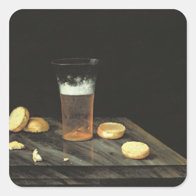 Pegatina Cuadrada Vida residual con vidrio de cerveza (Anverso)