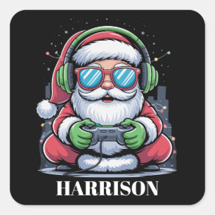 Pegatina Cuadrada Videojuego personalizado de Navidad Santa Navidad