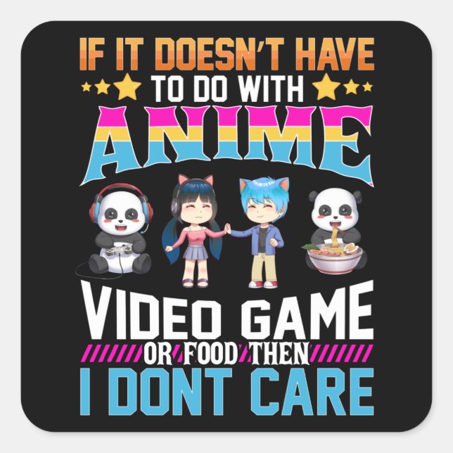 Pegatina Cuadrada Videojuegos animales de comida japonesa para jugar (Anverso)