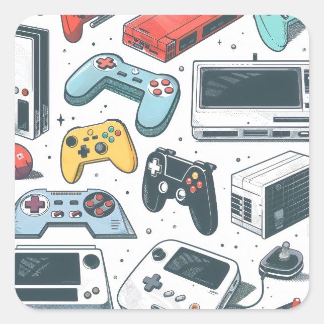 Pegatina Cuadrada Videojuegos retro (Anverso)