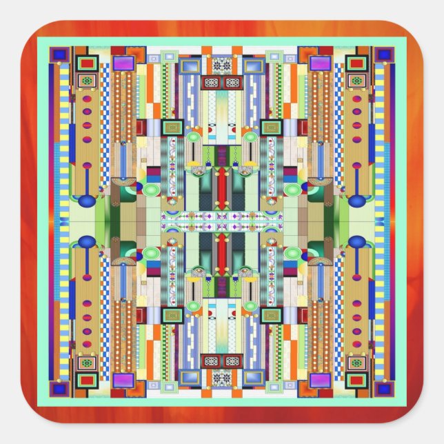 Pegatina Cuadrada Vidrio manchado Art Deco 2 (Anverso)