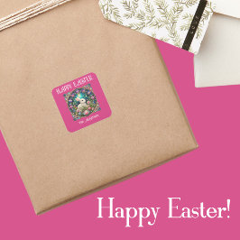 Pegatina Cuadrada Vidrio Manchado de Art Nouveau Rosado