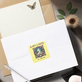 Pegatina Cuadrada Vidrio manchado de estilo Art Nouveau amarillo