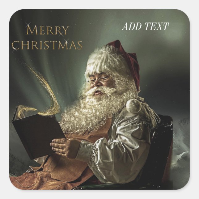 Pegatina Cuadrada Vieja imagen de la magia de Santa Claus de las vac (Anverso)