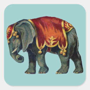 Pegatina Cuadrada Vieja Iustração del elefante de circo