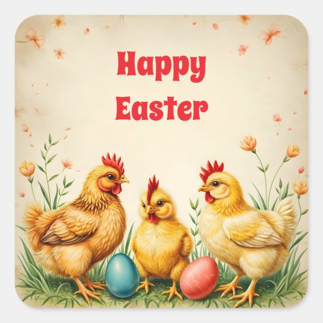 Pegatina Cuadrada Vieja Pascua 3 Pequeña colección de vacaciones de  (Anverso)