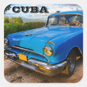 Pegatina Cuadrada Viejo auto clásico americano en Trinidad, Cuba