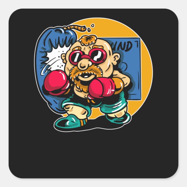 Pegatina Cuadrada Viejo Boxer (Anverso)