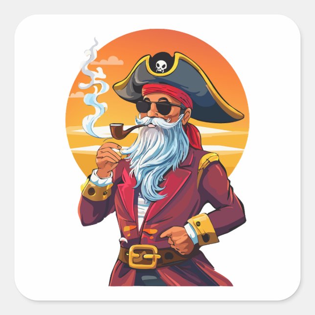 Pegatina Cuadrada Viejo capitán pirata (Anverso)