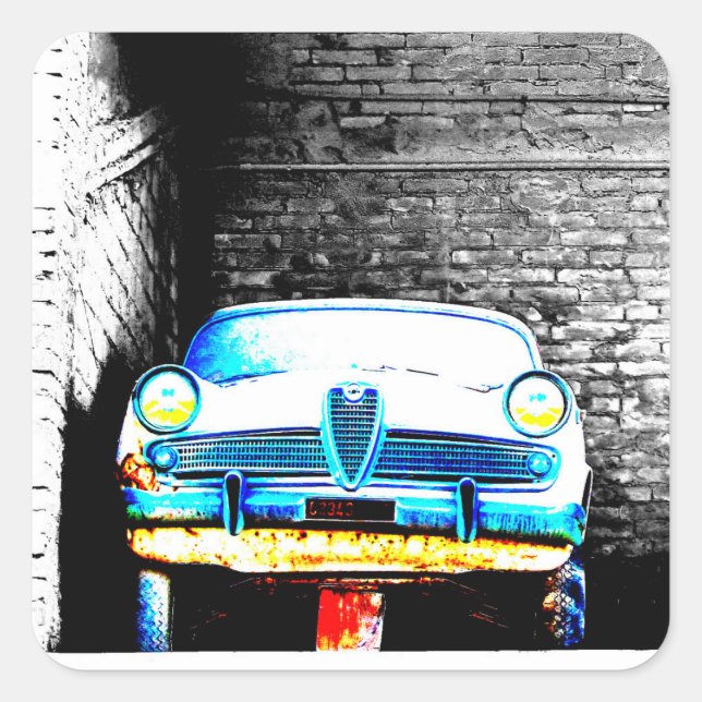 Pegatina Cuadrada Viejo coche (Anverso)