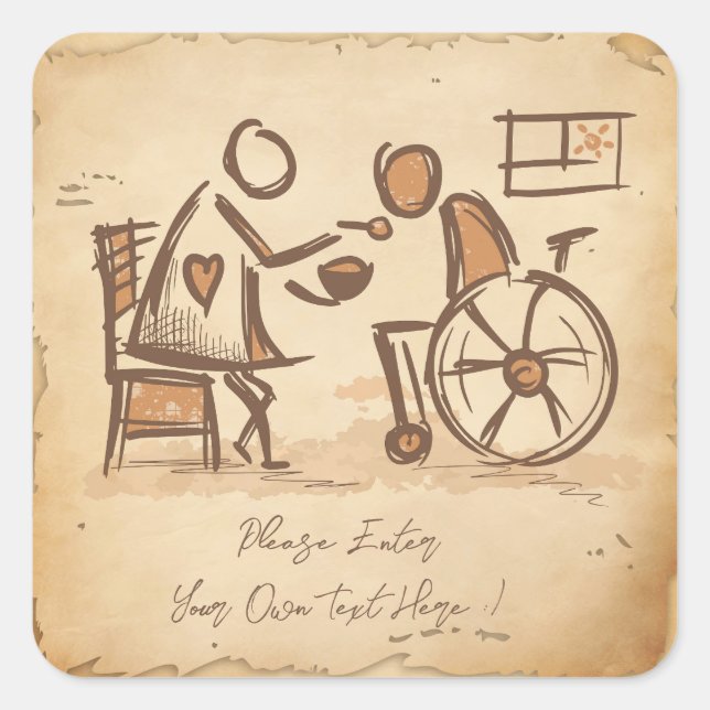 Pegatina Cuadrada Viejo cuidador de moda, asistente de Enfermería (Anverso)