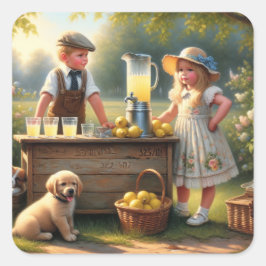 Pegatina Cuadrada Viejo estadio Lemonade Stand de verano anticuado