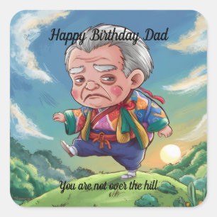 Pegatina Cuadrada Viejo hombre de la teoría que camina sobre una col