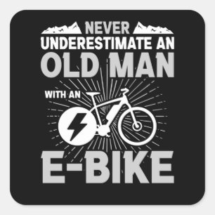Pegatina Cuadrada Viejo hombre en bicicleta electrónica viejos cicli