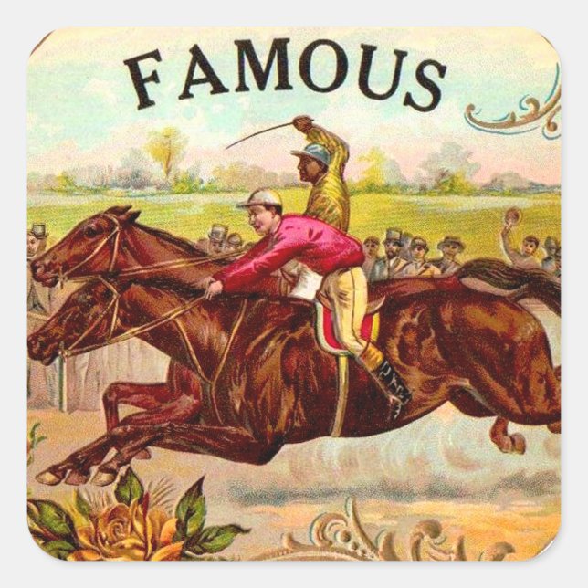 Pegatina Cuadrada Viejo jeo de la Carreras de Caballo de la Raza (Anverso)