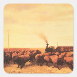 Pegatina Cuadrada Viejo oeste americano, detenido por NH Trotter