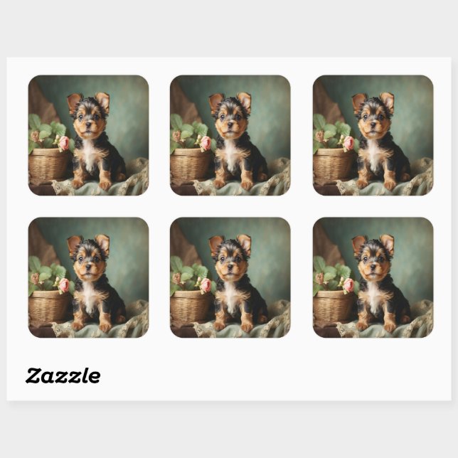 Pegatina Cuadrada Viejo retrato de porquería de perro de Yorkshire T (Hoja)