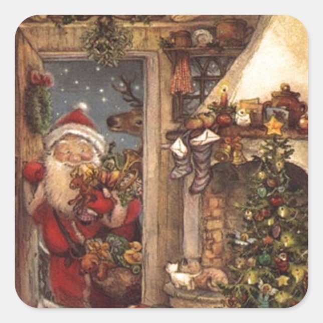Pegatina Cuadrada Viejo Santa Peeing In (Anverso)
