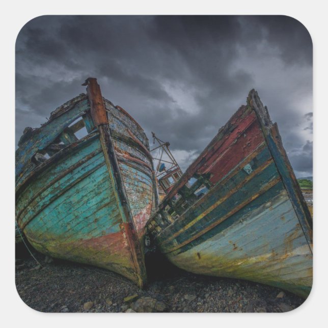 Pegatina Cuadrada Viejos barcos pesqueros (Anverso)