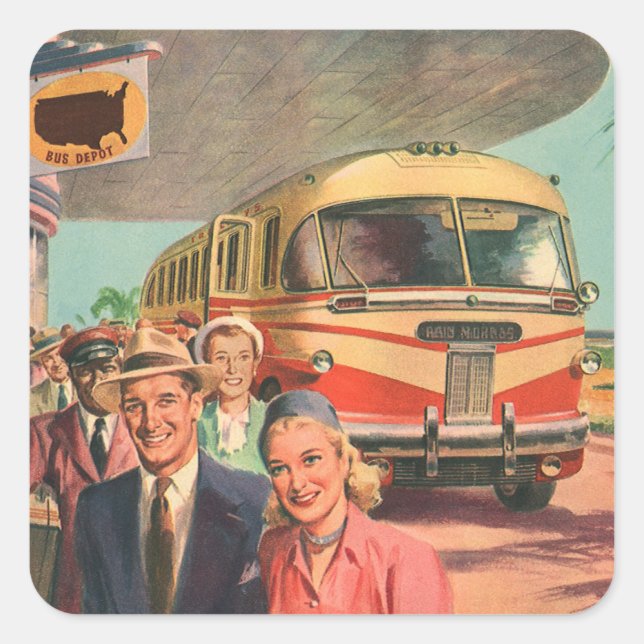 Pegatina Cuadrada Viejos pasajeros de vacaciones en la estación de a (Anverso)