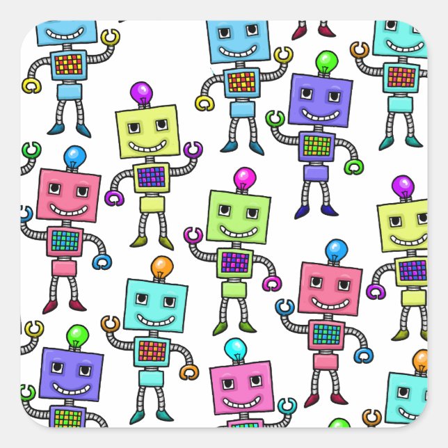 Pegatina Cuadrada Viejos robots retro de Skool (Anverso)