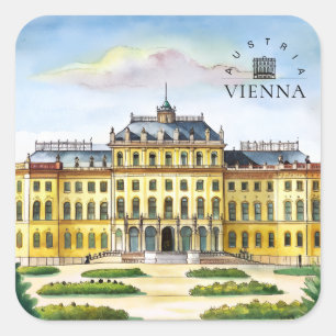 Pegatina Cuadrada Viena Austria Acuarela Ciudad Recuerdo de Viaje