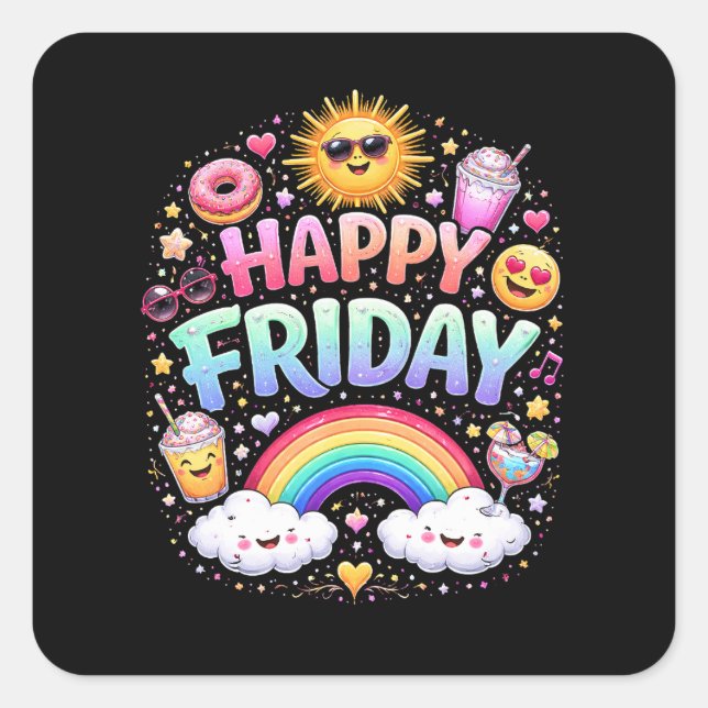 Pegatina Cuadrada Viernes Feliz (Anverso)