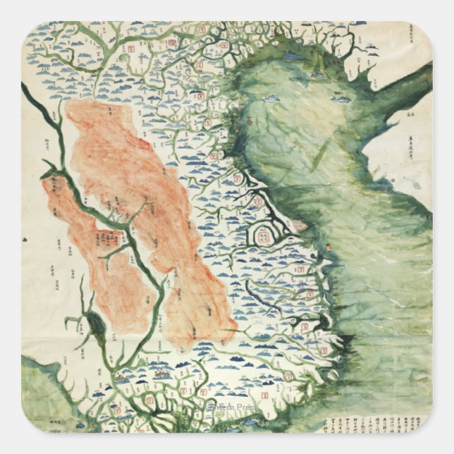 Pegatina Cuadrada Vietnam: Mapa PanorámicoVietnam (Anverso)