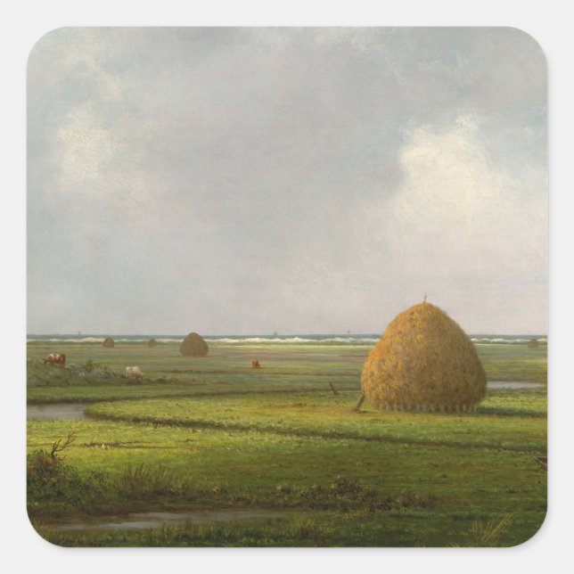 Pegatina Cuadrada View of Marshfield, 1876 by Martin Johnson Heade (Anverso)