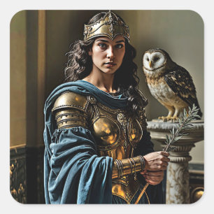 Pegatina Cuadrada Vigilia silenciosa en Minerva - Diosa romana