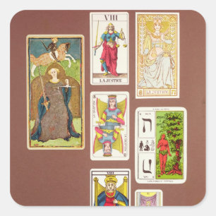 Pegatina Cuadrada VIII. Justicia, siete tarjetas tarot
